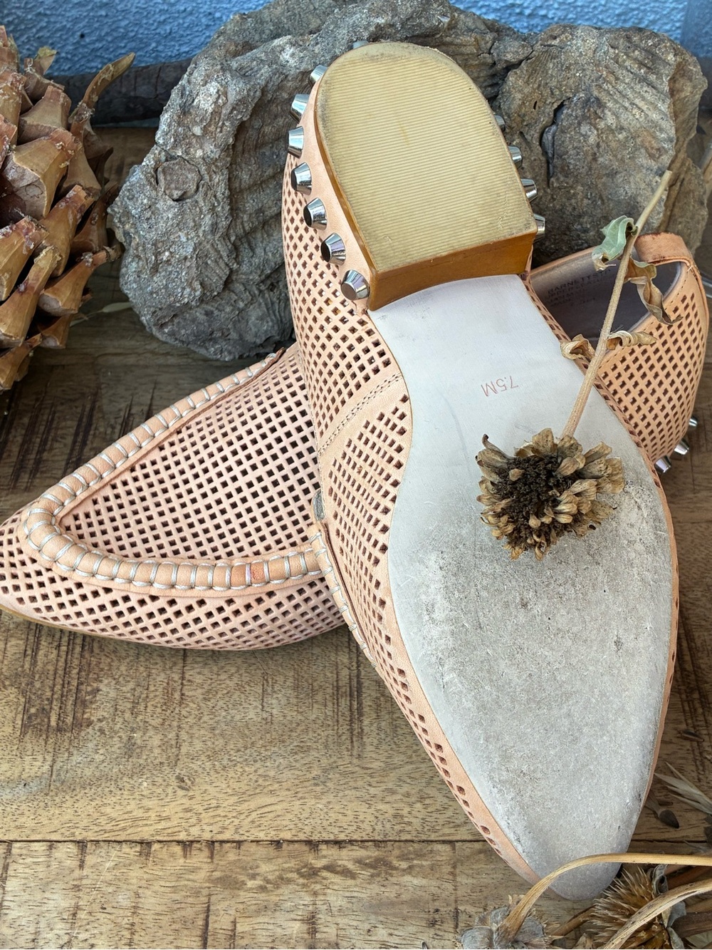 Jeffrey Campbell Women's Tan Leather Pointed Perforated Loafers - Picture 6 of 6